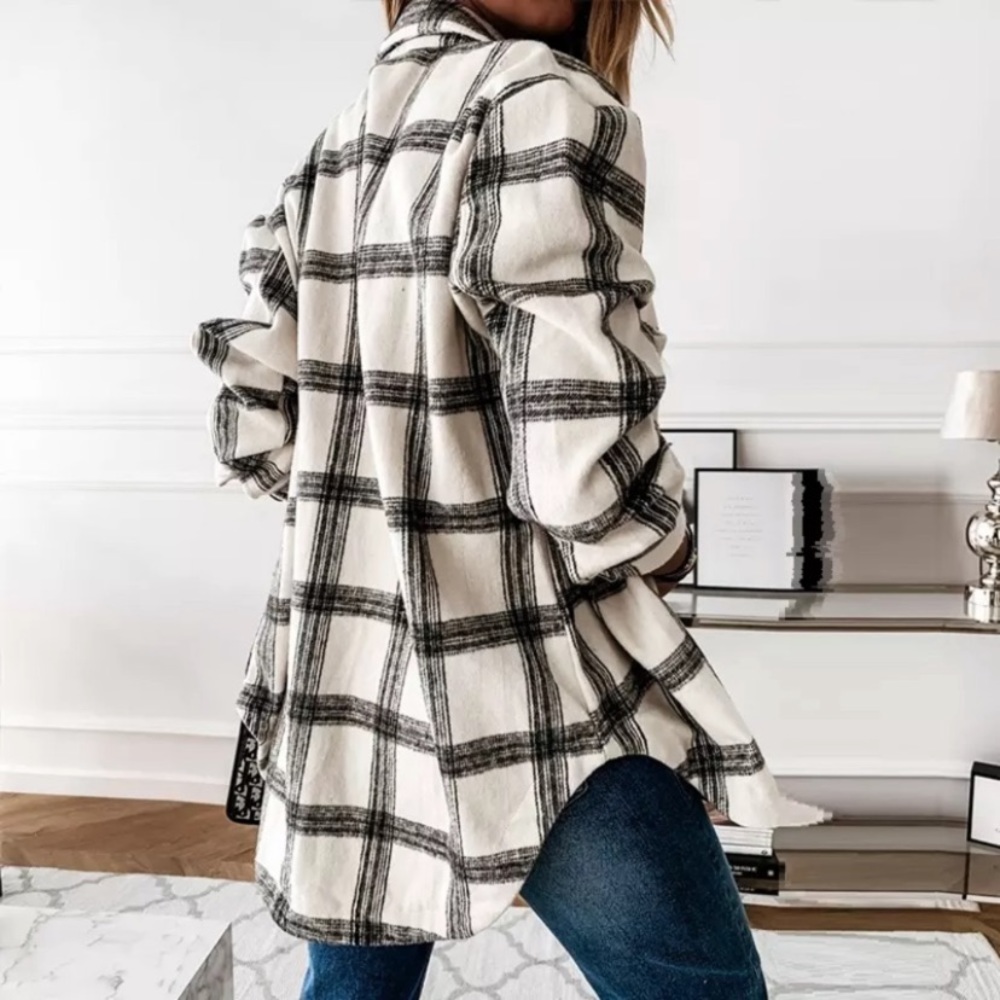BLACK PLAID Black Plaid Flannel Oversized Shacket Shirt Jacket - Picture 3 of 7
